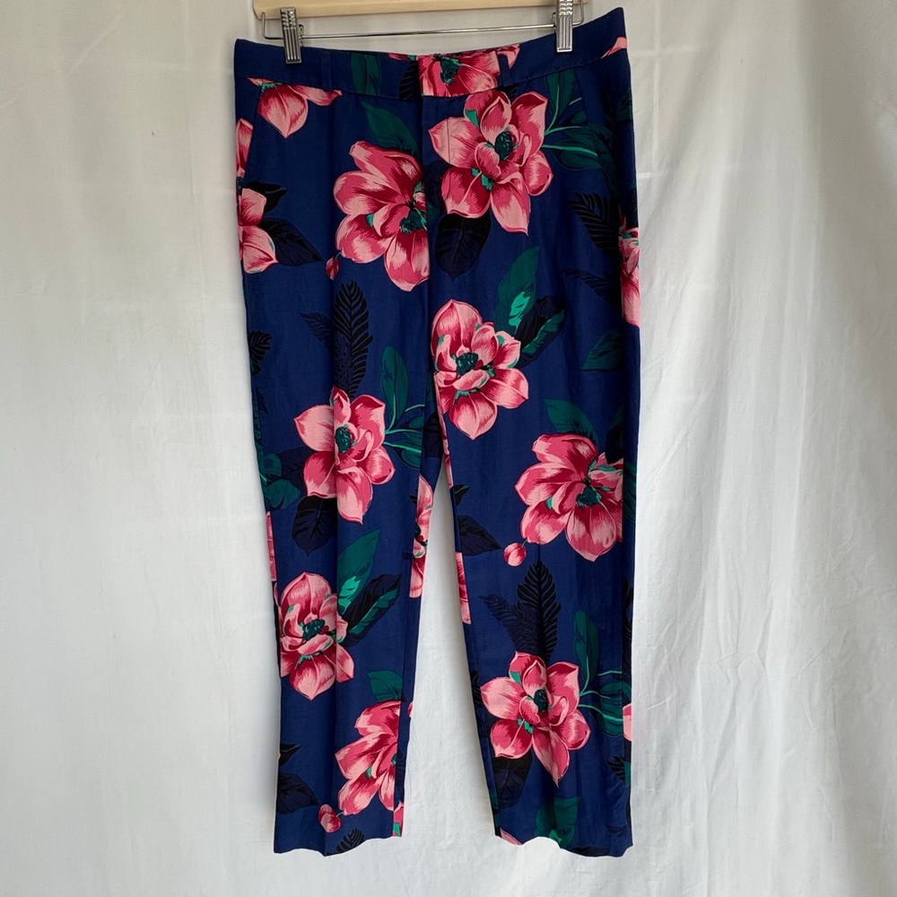 Banana Republic Avery Floral Ankle Pants Blue/Pink Size 4 linen blend